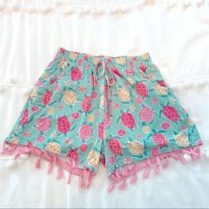 • Simply Southern • tassel trim sea turtle shorts